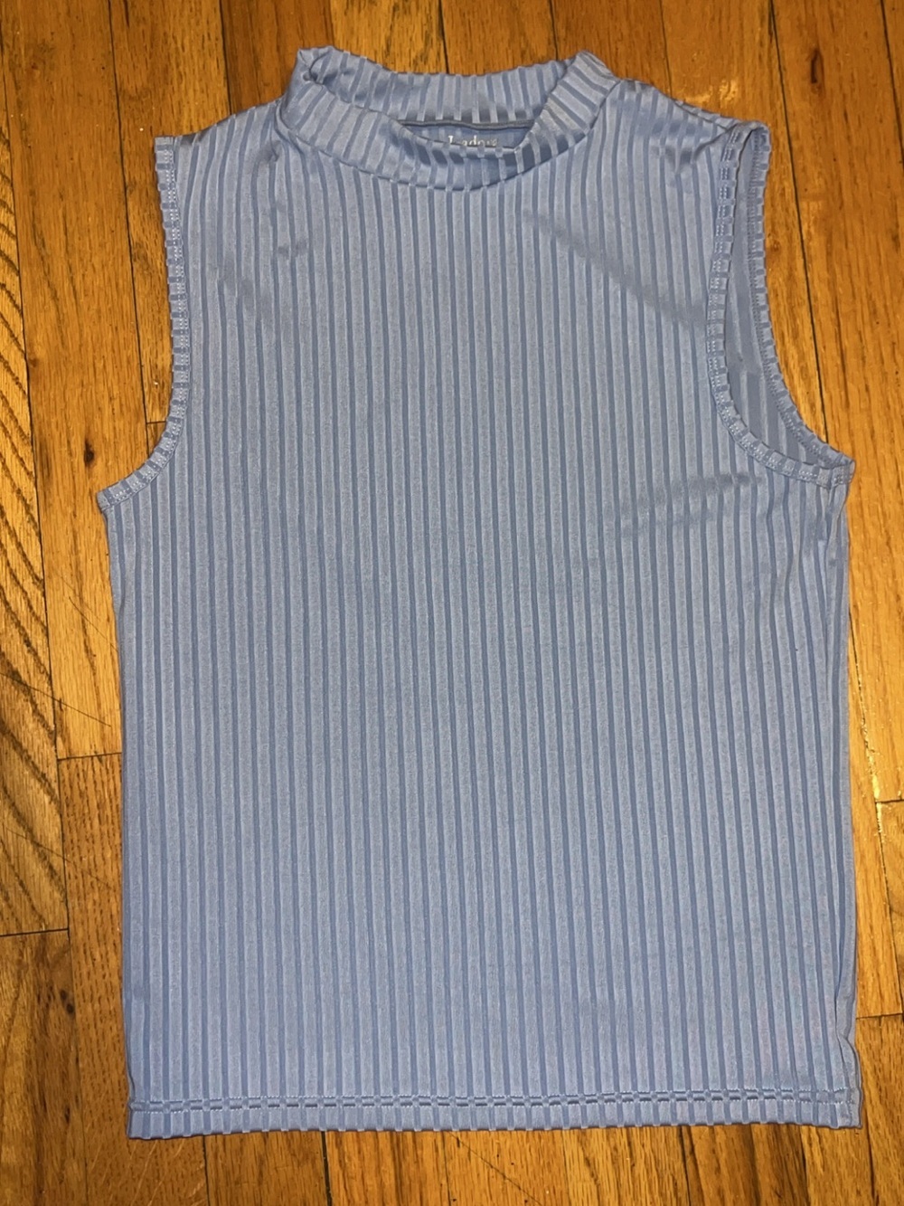 Adore Striped Sleeveless Mock Neck Tank Top Periwinkle Isadora NWT